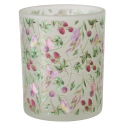 LEKKERT LYSGLASS MED BLOMSTER/B�R, H 10 CM