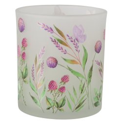 LEKKERT LYSGLASS MED BLOMSTER/B�R, H 8,5 CM