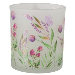 LEKKERT LYSGLASS MED BLOMSTER/B�R, H 8,5 CM
