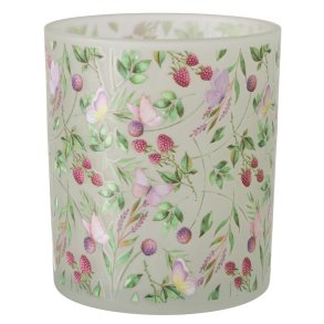 LEKKERT LYSGLASS MED BLOMSTER/B�R, H 8,5 CM