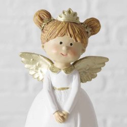 SKJNN ENGEL I KERAMIKK, HVIT/GULL, H 13,5  CM