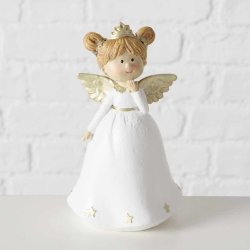 SKJNN ENGEL I KERAMIKK, HVIT/GULL, H 13,5  CM