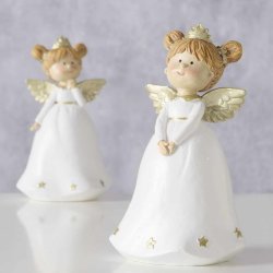 SKJNN ENGEL I KERAMIKK, HVIT/GULL, H 13,5  CM