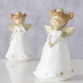 SKJNN ENGEL I KERAMIKK, HVIT/GULL, H 13,5  CM