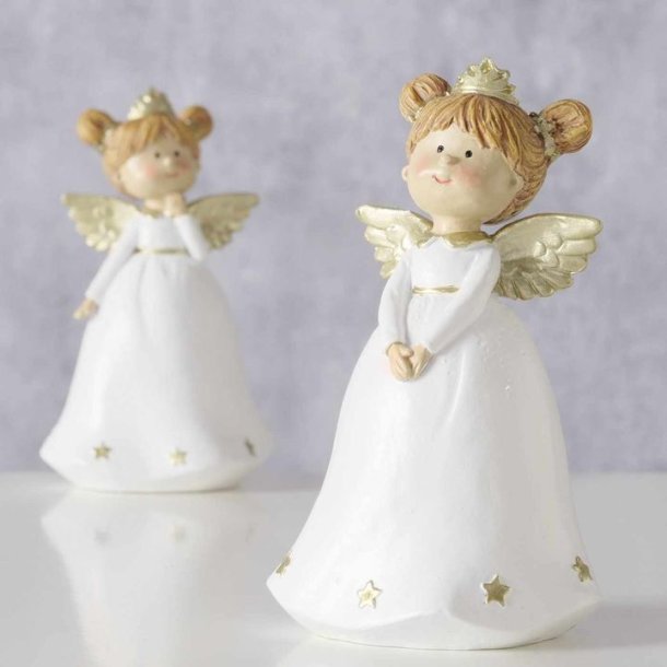 SKJNN ENGEL I KERAMIKK, HVIT/GULL, H 13,5  CM