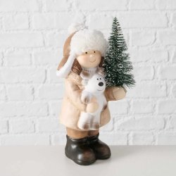 SJARMERENDE JULEJENTE MED LYS I TREET, H 20 CM