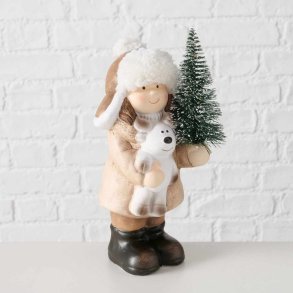 SJARMERENDE JULEJENTE MED LYS I TREET, H 20 CM