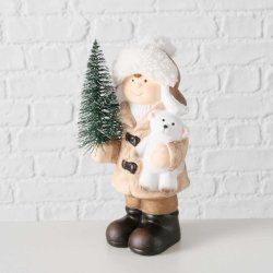 SJARMERENDE JULEGUTT MED LYS I TREET, H 20 CM