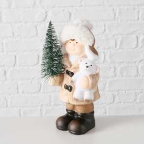 SJARMERENDE JULEGUTT MED LYS I TREET, H 20 CM