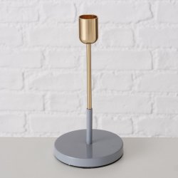 LEKKER LYSESTAKE I METALL, GR� OG GULL, H 19 CM