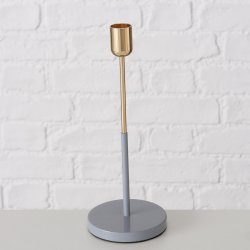 LEKKER LYSESTAKE I METALL, GR� OG GULL, H 24 CM