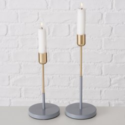 LEKKER LYSESTAKE I METALL, GR� OG GULL, H 19 CM