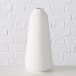 NYDELIG VASE I KERAMIKK, HVIT MED M�NSTER, H 27 CM