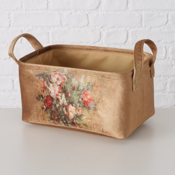 VAKKER KURV I VELOUR MED HNDMALT MOTIV, 26 X 36 CM