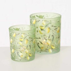 NYDELIG LYSGLASS MED SITRON MOTIV, GRNN, H 10CM