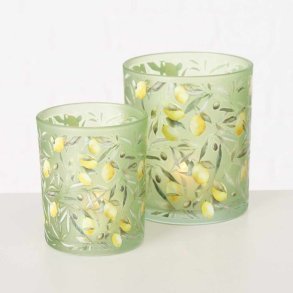 NYDELIG LYSGLASS MED SITRON MOTIV, GR�NN, H 8 CM