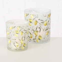 NYDELIG LYSGLASS MED SITRON MOTIV, HVIT, H 10 CM