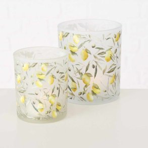 NYDELIG LYSGLASS MED SITRON MOTIV, HVIT, H 8 CM