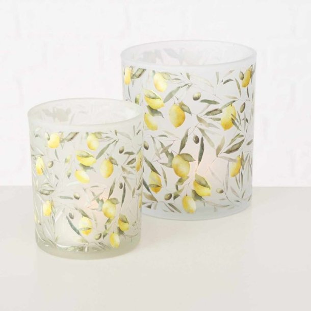 NYDELIG LYSGLASS MED SITRON MOTIV, HVIT, H 8 CM
