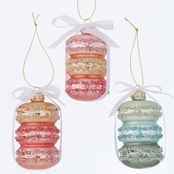 VAKKER GLASSKULE MED 3 MAKRONER, H 9 CM