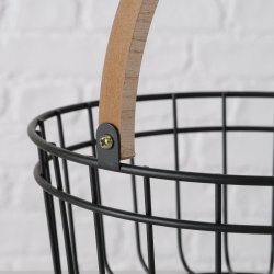 LEKKER RUND KURV I METALL OG TRE, SVART, 23 X 12 CM