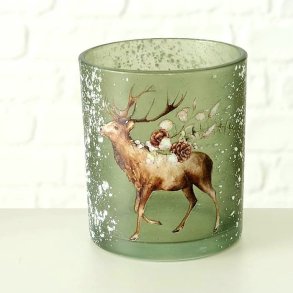 DET VAKRESTE LYSGLASS MED HJORTEMOTIV, MRK GRNN, 9 X 10,5