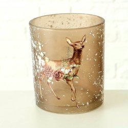 DET VAKRESTE LYSGLASS MED HJORTEMOTIV, BRUN, 9 X 10,5