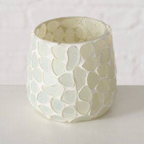 LEKKERT MOSAIKK LYSGLASS, 8 X 8 CM, HVIT