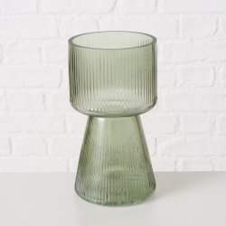 VAKKER GLASSVASE, GR�NN, H 18 CM
