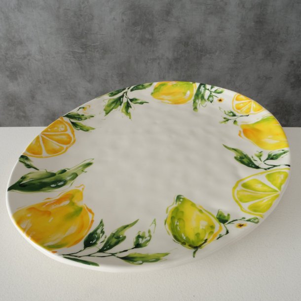 VAKKERT, OVALT HNDLAGET KERAMIKK FAT MED SITRON MOTIV, 31 X 39 CM