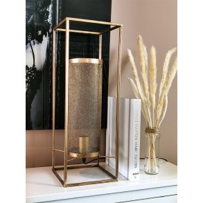 TRENDY LAMPE MED ANTIKK GYLDEN RAMME OG GYLDEN GITTER SKJERM, 20 X 20 X 56,5 CM