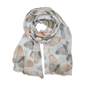 NYDELIG LETT SKJERF MED SOMMERFUGLER, BEIGE