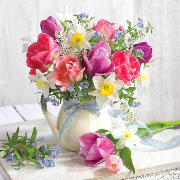 NYDELIG SERVIETT MED SOMMERBUKETT, LUNCH