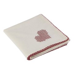 SKJ�NN JULEDUK, OFFWHITE MED R�DT HJERTE, BOMULL, 90 X 90 CM