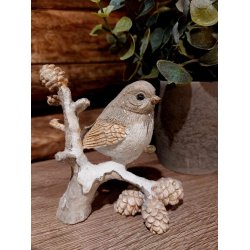 NYDELIG FUGL P KVIST, BEIGE/GR,8,5 X 9 CM