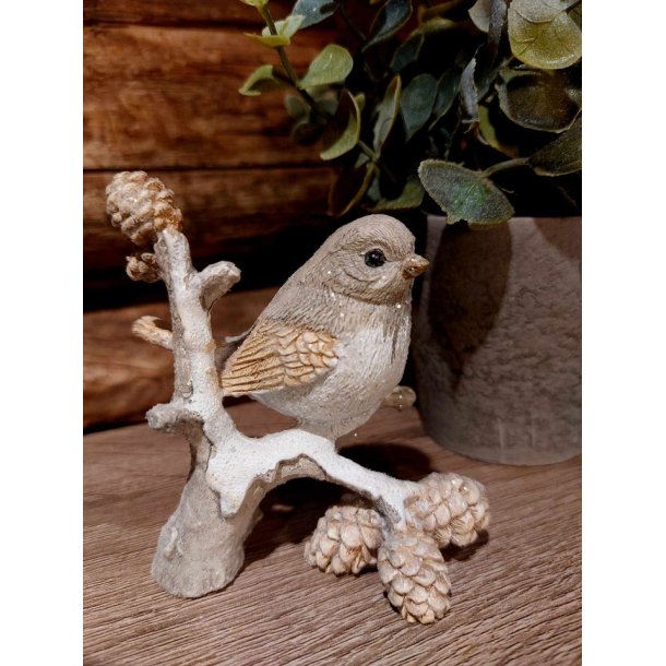 NYDELIG FUGL P KVIST, BEIGE/GR,8,5 X 9 CM