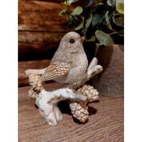 NYDELIG FUGL P KVIST, BEIGE/GR, 8,5 X 9 CM 