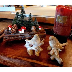 NYDELIG FUGL P KVIST, BEIGE/GR,8,5 X 9 CM