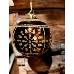 VAKKER JULEKULE I GLASS MED GLITTER, GULL, 8 CM