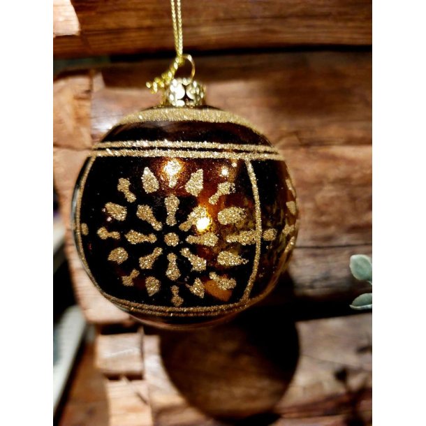 VAKKER JULEKULE I GLASS MED GLITTER, GULL, 8 CM