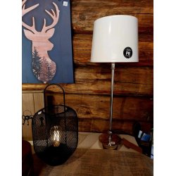 TRENDY OG STILIG BORDLAMPE, SLVFARGET MED HVIT SKJERM, H 56 CM M/SKJERM