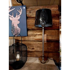 TRENDY OG STILIG BORDLAMPE, SLV MED SVART SKJERM, H 56 CM M/SKJERM