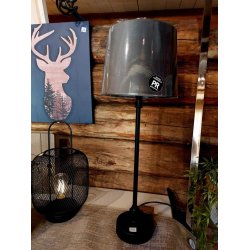 TRENDY OG STILIG BORDLAMPE, SVART MED GR SKJERM, H 56 CM M/SKJERM