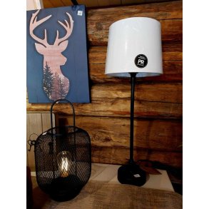 TRENDY OG STILIG BORDLAMPE, SVART MED HVIT SKJERM, H 56 CM M/SKJERM