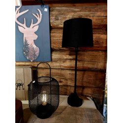 TRENDY OG STILIG BORDLAMPE, SVART MED SVART SKJERM, H 56 CM M/SKJERM