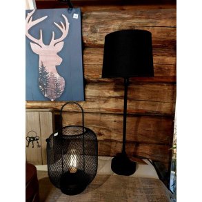 TRENDY OG STILIG BORDLAMPE, SVART MED SVART SKJERM, H 56 CM M/SKJERM
