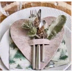 VAKKER BESTIKKHOLDER, HJERTE, GR�/BEIGE,16 CM, SETT AV 4 STK