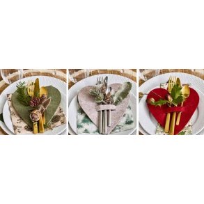 VAKKER BESTIKKHOLDER, HJERTE, GR�, 16 CM, SETT AV 4 STK