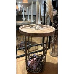 TRENDY RUNDT BORD MED KURV I TRE OG METALL, H 71 CM, D 50 CM