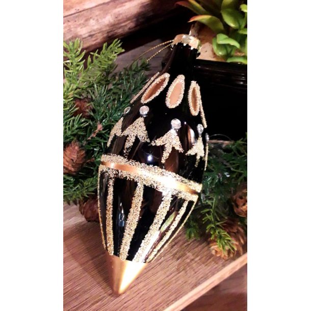 STOR OG VAKKER, SKINNENDE SORT JULEKULE, DRPEFORMET, H 15,5 CM